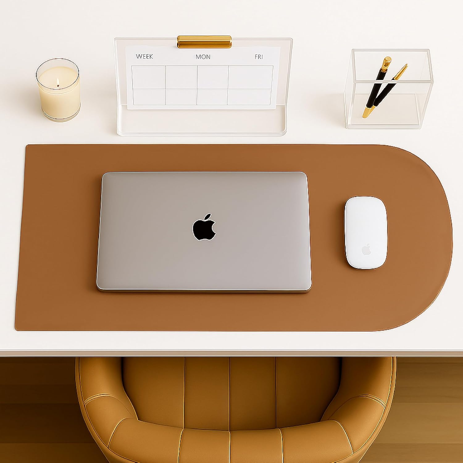 Orelle Arch Brown Desk Mat | Vegan Leather Desk Mat for Keyboard and Mouse, Laptop, Makeup Vanity | Computer Desk Pad Mat | 30 x 15”