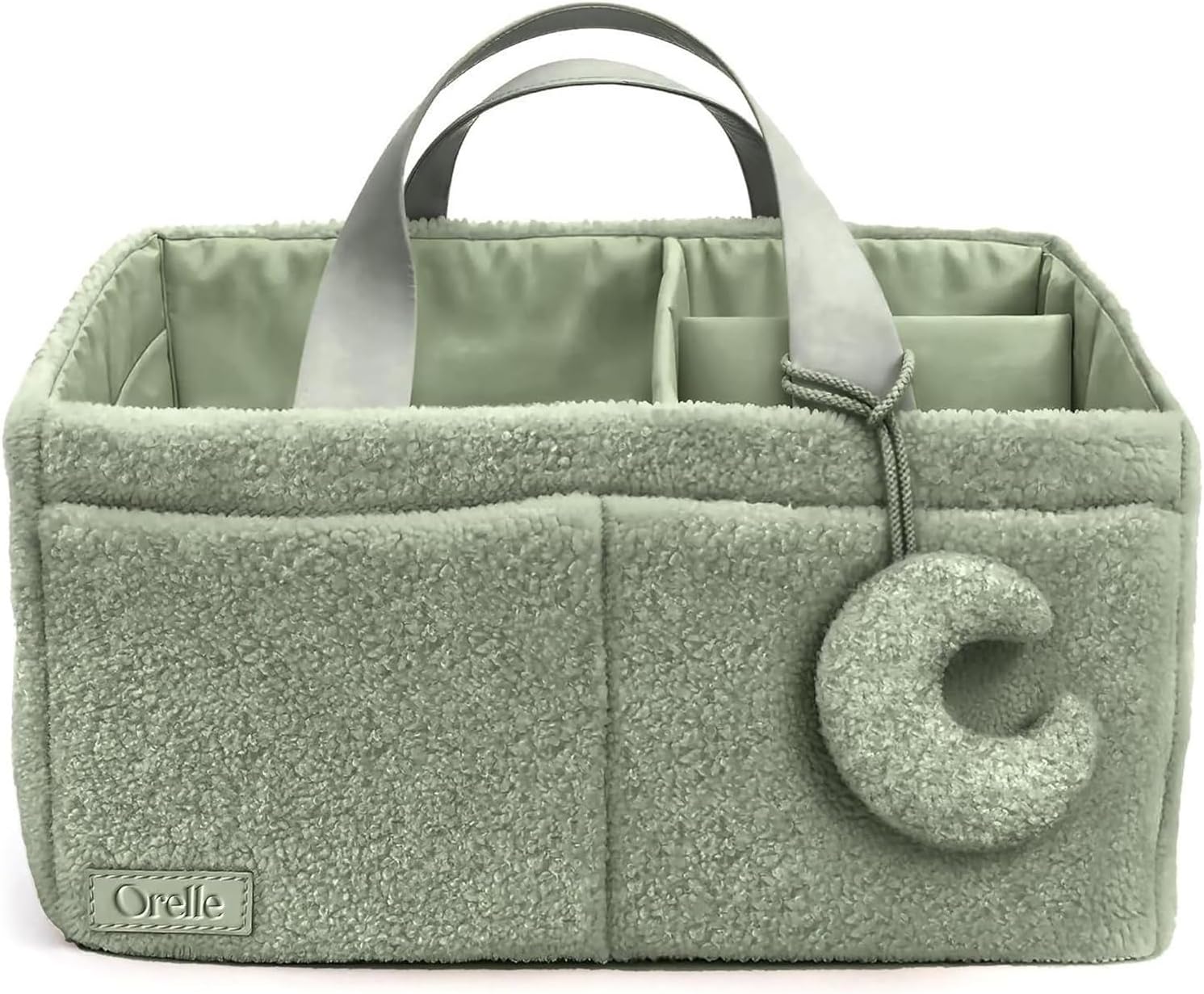 Bouclé Diaper Caddy Organizer with Matching Pouch & Moon Pendant